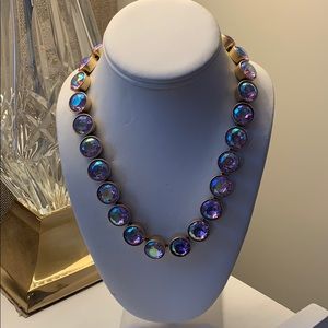 Purple rhinestone gold hardware statement necklace